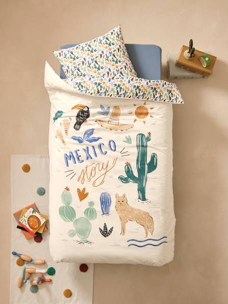 Parure housse de couette + taie d'oreiller MEXICO STORY, avec coton recyclé multicolore 1 - vertbaudet enfant 