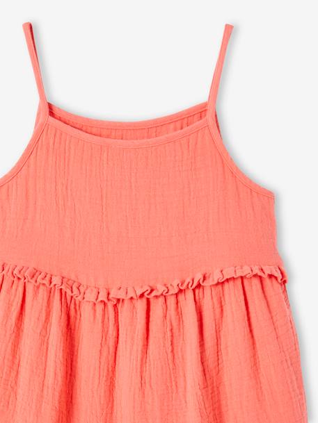 Robe longue à bretelles en gaze de coton fille bleu pétrole+corail+écru+orange imprimé 6 - vertbaudet enfant 