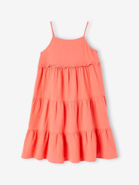 Robe longue à bretelles en gaze de coton fille bleu pétrole+corail+écru+orange imprimé 5 - vertbaudet enfant 