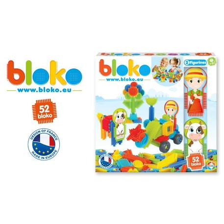 Jeu d'assemblage - BLOKO - Coffret de 50 BLOKO et 2 figurines Ferme - Dès 12 mois BLEU 2 - vertbaudet enfant 