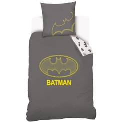 Linge de maison et décoration-Linge de lit enfant-Housse de couette-Batman - Housse De Couette 140x200cm + Taie d'oreiller 63x63cm - Parure Enfant 1 Personne - 100 % Coton- Gris