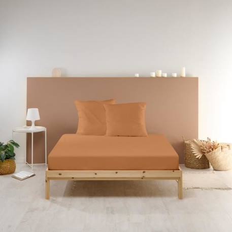 BLEU CALIN Drap housse uni percale de coton 90x190cm - 1 personne - bonnet 28cm - Terracotta ORANGE 2 - vertbaudet enfant 