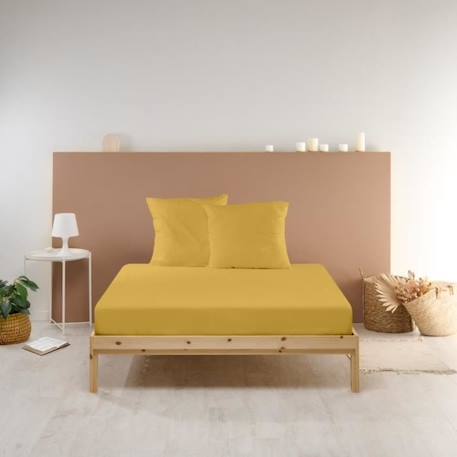 BLEU CALIN Drap housse uni percale de coton 90x190cm - 1 personne - bonnet 28cm - Moutarde JAUNE 2 - vertbaudet enfant 