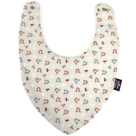 Bavoir bandana beige petits oiseaux - 100% coton - 3 à 18 mois - Absorption maximale - Fermeture pression - Lavage à 40° BEIGE 1 - vertbaudet enfant 