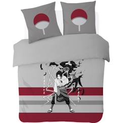 Linge de maison et décoration-Linge de lit enfant-Housse de couette-Naruto - Housse De Couette Naruto Sasuke & Itachi 200x200 cm + 2 Taies D'Oreiller 63x63 cm - Gris/Rouge