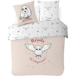 Linge de maison et décoration-Linge de lit enfant-Housse de couette-WARNER - Housse De Couette Harry Potter Hedwige 200x200 cm + 2 taies d'oreillers 63x63 cm - 100% Coton - Ecru