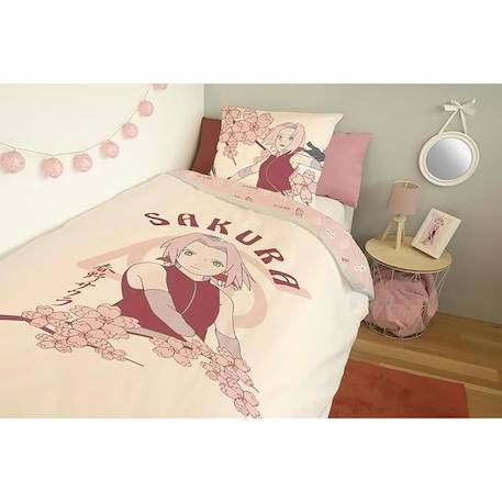 Naruto - Parure de Lit Enfant Coton Sakura Haruno, Housse de couette 140x200 cm, une Taie d’oreiller 63x63 cm BEIGE 3 - vertbaudet enfant 