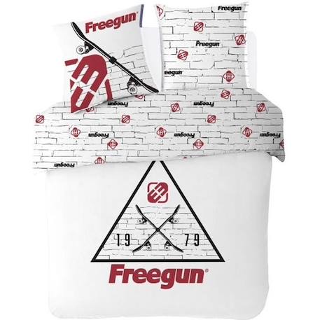 Freegun - Housse De Couette Ado Skateboard 200 x 200 cm + 2 Taies d'oreiller 63 x 63cm - Parure De Lit 2 Personnes - Blanc - 100% Co BLANC 1 - vertbaudet enfant 