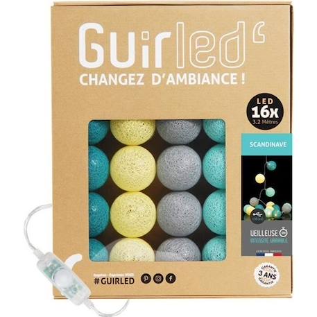 Guirlande lumineuse boules coton LED USB - Veilleuse bébé 2h -  3 intensités - 16 boules 1,6m - Scandinave VERT 1 - vertbaudet enfant 