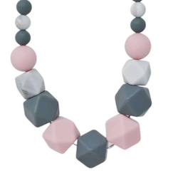 Puériculture-Allaitement-Accessoires allaitement-Collier d'allaitement / bijou de dentition et de portage - Gris et Rose - sans BPA ni phtalates - certifié en laboratoire français