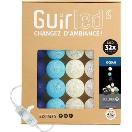 Guirlande lumineuse boules coton LED USB - GUIRLED - Océan - 3 intensités - 32 boules 3,2m BLEU 1 - vertbaudet enfant 