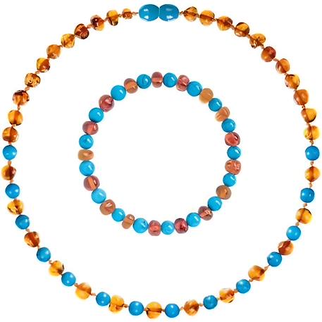 Box collier bébé et bracelet adulte - Ambre et turquoise bleu - Pierres naturelles -Vertus -Idée cadeau -Méthode naturelle -Bienfait BLEU 1 - vertbaudet enfant 