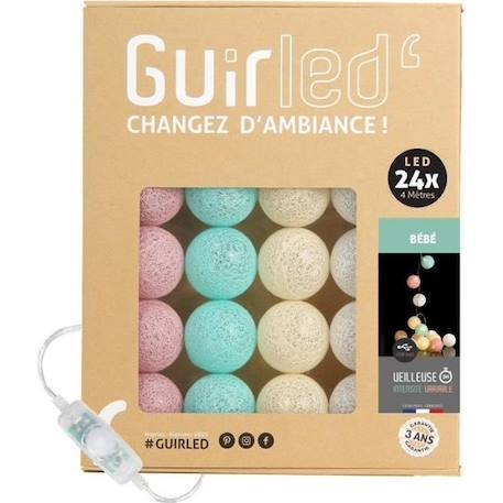 Guirlande lumineuse boules coton LED USB - Veilleuse bébé 2h -  3 intensités - 24 boules 2,4m - Bébé ROSE 1 - vertbaudet enfant 