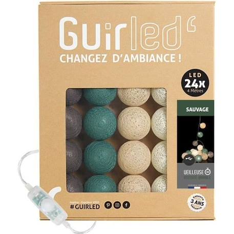 Guirlande lumineuse boules coton LED USB - Veilleuse bébé 2h -  3 intensités - 24 boules 2,4m - Sauvage MARRON 1 - vertbaudet enfant 