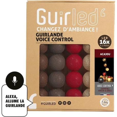 Guirlande lumineuse LED USB - Commande Vocale - Maison connectée - 16 boules - Acajou MARRON 1 - vertbaudet enfant 