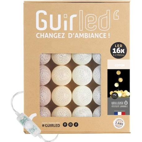 Guirlande lumineuse boules coton LED USB - Veilleuse bébé 2h -  3 intensités - 16 boules 1,6m - Coton BEIGE 1 - vertbaudet enfant 