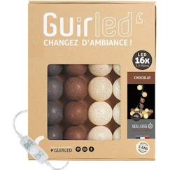 Linge de maison et décoration-Décoration-Guirlande lumineuse boules coton LED USB - Veilleuse bébé 2h - 3 intensités - 16 boules 1,6m - Chocolat