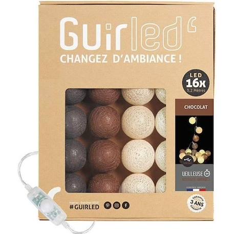 Guirlande lumineuse boules coton LED USB - Veilleuse bébé 2h - 3 intensités - 16 boules 1,6m - Chocolat MARRON 1 - vertbaudet enfant 