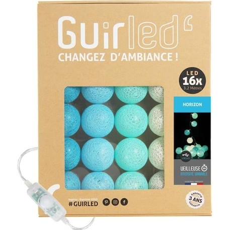 Guirlande lumineuse boules coton LED USB - Veilleuse bébé 2h -  3 intensités - 16 boules 1,6m - Horizon BLEU 1 - vertbaudet enfant 