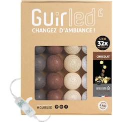 Linge de maison et décoration-Décoration-Guirlande lumineuse boules coton LED USB - Veilleuse bébé 2h - 3 intensités - 32 boules 3,2m - Chocolat