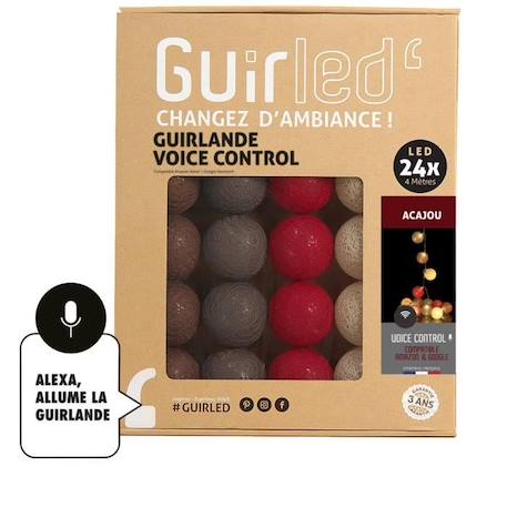 Guirlande lumineuse LED wifi boules coton USB - Commande Vocale - Maison connectée - 24 boules MARRON 1 - vertbaudet enfant 