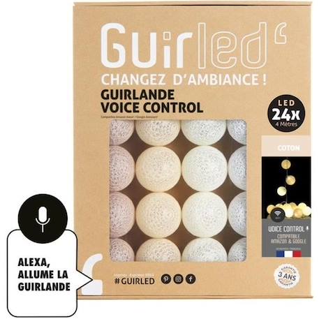 Guirlande lumineuse LED USB coton - Commande Vocale - Maison connectée - 24 boules BEIGE 1 - vertbaudet enfant 