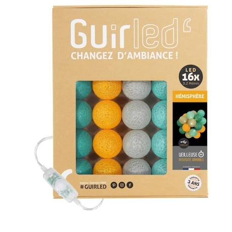 Guirlande lumineuse boules coton LED USB - Veilleuse bébé 2h - 3 intensités - 16 boules 1,6m - Hémisphère VERT 1 - vertbaudet enfant 