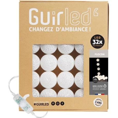 Guirlande lumineuse boules coton LED USB - Veilleuse bébé 2h - 3 intensités - 32 boules 3,2m - Flocon BLANC 1 - vertbaudet enfant 