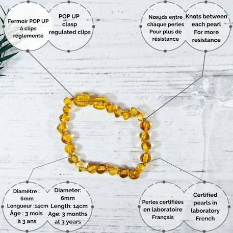 Bracelet d'ambre - Bébé/Nourrisson - Honey -Soulage les poussées dentaires -Pierres naturelles -Idée cadeau -Puériculture - Bienfait MARRON 3 - vertbaudet enfant 