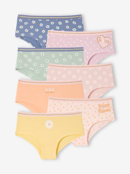 Lot de 7 shorties fleurs fille en coton bio rose 1 - vertbaudet enfant 