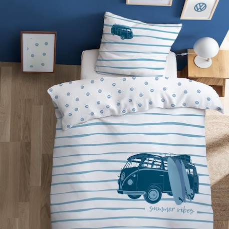 Parure de lit imprimée 100% coton, VOLKSWAGEN VIBES 140x200 cm BLANC 1 - vertbaudet enfant 