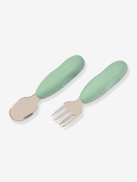 Lot de 2 pré-couverts d’apprentissage 2e âge BEABA en inox et silicone Sage green+Velvet grey 3 - vertbaudet enfant 