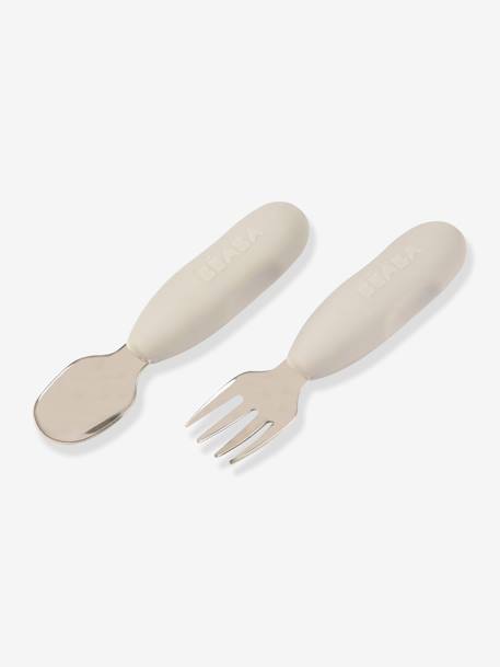 Lot de 2 pré-couverts d’apprentissage 2e âge BEABA en inox et silicone Sage green+Velvet grey 10 - vertbaudet enfant 