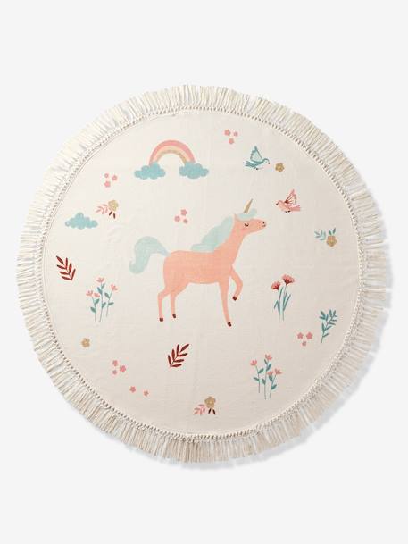 Tapis rond Licorne à pompons blanc 1 - vertbaudet enfant 