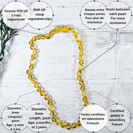 Collier d'ambre - Bébé/Nourrisson - Lemon -Soulage les poussées dentaires -Pierres naturelles -Idée cadeau -Puériculture - Bienfaits JAUNE 4 - vertbaudet enfant 