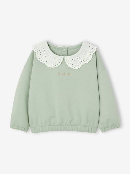 Sweat col brodé bébé personnalisable caramel+vanille+vert sauge 15 - vertbaudet enfant 