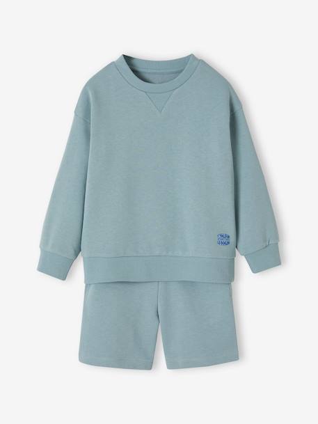 Ensemble sport sweat et short garçon blanc chiné+vert d'eau 11 - vertbaudet enfant 