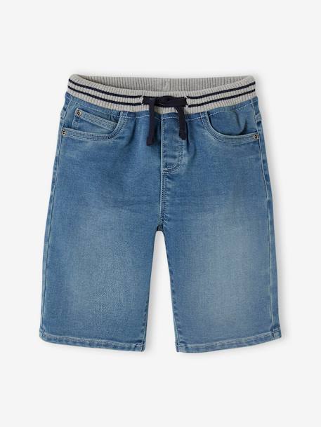 Bermuda facile à enfiler garçon en molleton effet denim denim gris+double stone+stone 6 - vertbaudet enfant 