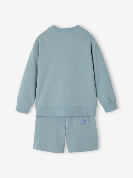 Ensemble sport sweat et short garçon blanc chiné+vert d'eau 13 - vertbaudet enfant 