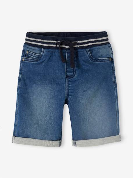 Bermuda facile à enfiler garçon en molleton effet denim denim gris+double stone+stone 11 - vertbaudet enfant 