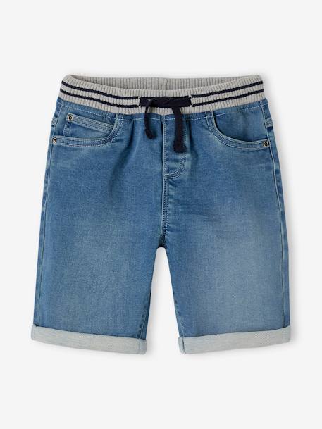 Bermuda facile à enfiler garçon en molleton effet denim denim gris+double stone+stone 5 - vertbaudet enfant 