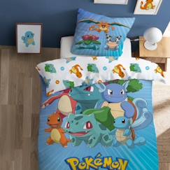 Linge de maison et décoration-Linge de lit enfant-Parure de lit imprimée 100% coton, POKEMON GO 140x200+63x63cm