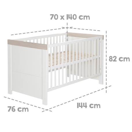 ROBA Lit Bébé Évolutif 70x140 cm - Lucy - Hauteur Ajustable à 3 Niveaux - Convertible en Lit Junior - Blanc Canadien / Effet Bois BLANC 3 - vertbaudet enfant 