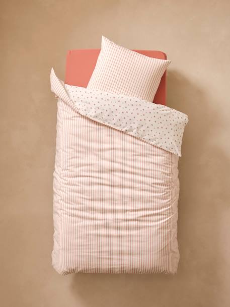 Pack housse de couette + taie d'oreiller essentiels Réversible FLEURS RAYURES, avec coton recyclé rose imprimé 5 - vertbaudet enfant 