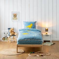 Linge de maison et décoration-Linge de lit enfant-Housse de couette-BLEU CALIN Rechange Caradou® T-Rex Parure de Lit Enfant en Coton 3 pièces: Couchage Tout-en-un sans Couette - 90x190cm