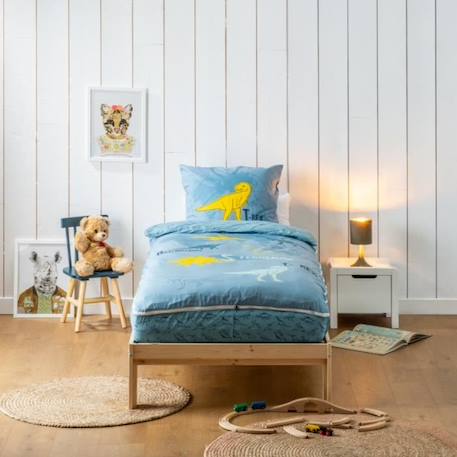 BLEU CALIN Rechange Caradou® T-Rex Parure de Lit Enfant en Coton 3 pièces: Couchage Tout-en-un sans Couette - 90x190cm BLEU 1 - vertbaudet enfant 