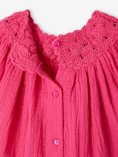 Blouse en gaze de coton bébé encolure en crochet fuchsia 5 - vertbaudet enfant 