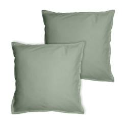 Linge de maison et décoration-Linge de lit enfant-Taie d'oreiller-Set de 2 taies d’oreiller unies à volant, COTON LAVÉ LICHEN 65x65cm