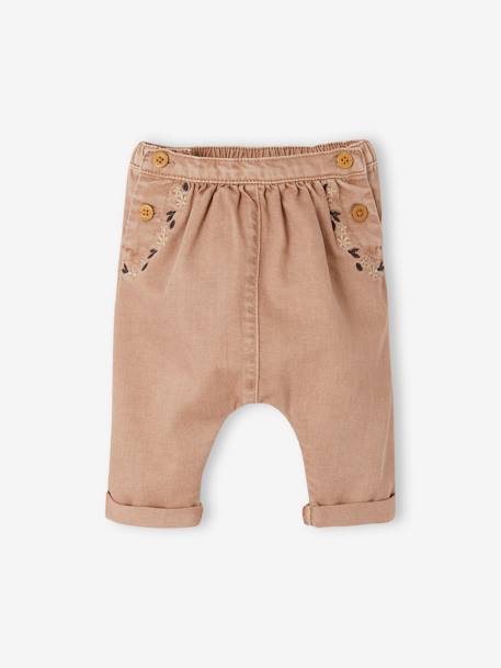 Sarouel brodé bébé en denim cappuccino+denim bleached 1 - vertbaudet enfant 