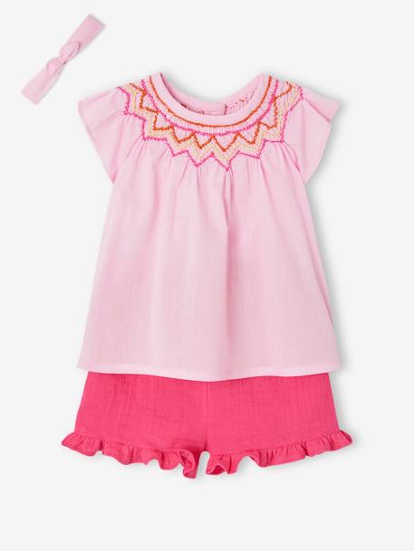 Ensemble blouse, short et bandeau bébé rose 3 - vertbaudet enfant 